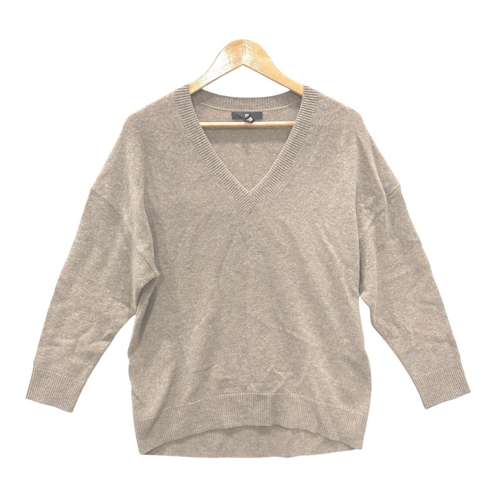 Banana Republic 100% Cashmere V-Neck Sweater Womens XS Oversized Taupe Beige
